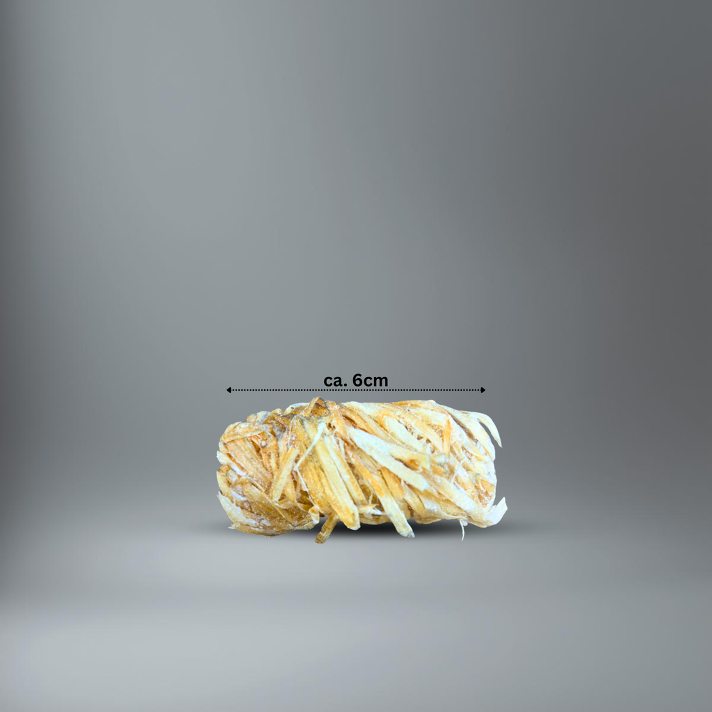 BlackSellig Anzündwolle einzeln im Seitenprofil mit dem Längenvermerk ca. 6cm